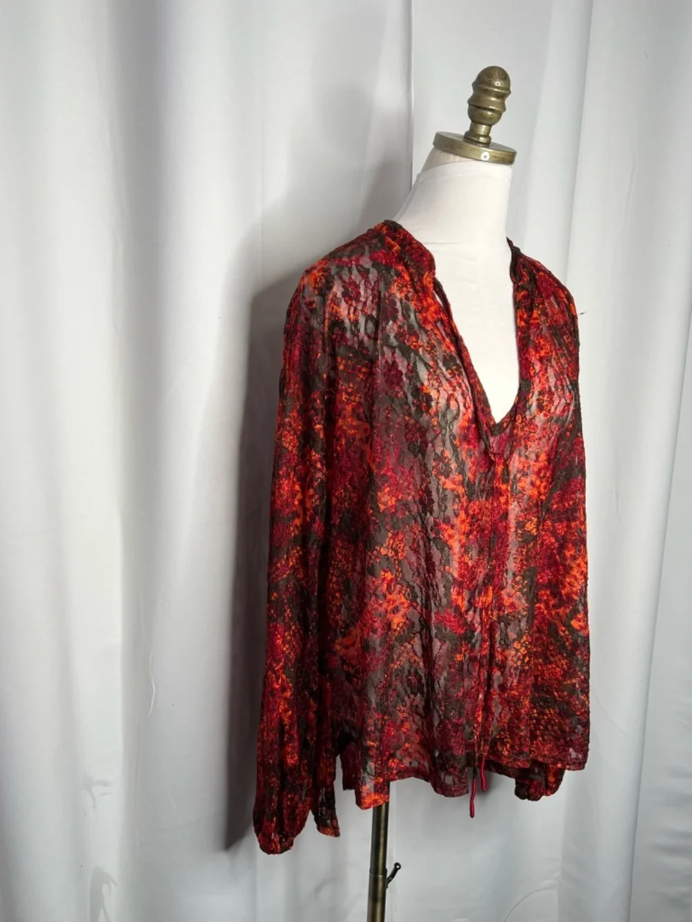 FREE PEOPLE OUT FOR THE NIGHT SHEER  LACE BOHO BLOUSE